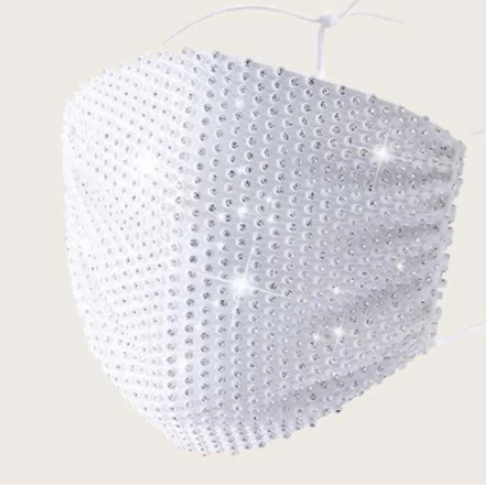 White Rhinestone Jewel Mesh Face Mask